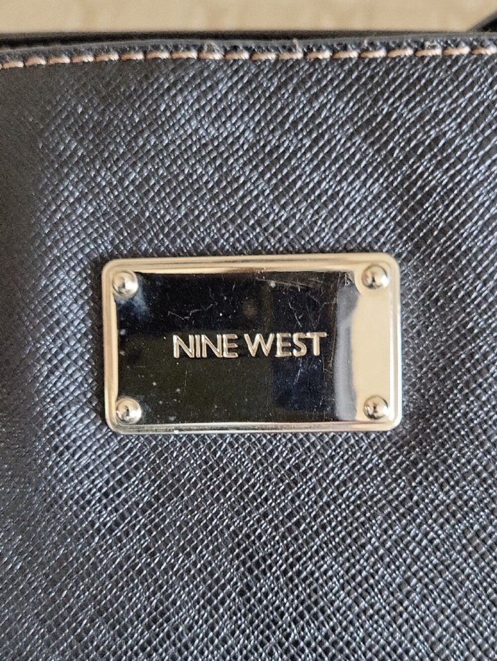 Nine West Black Saffiano Tote with Silver Plaque - Picture 2 of 7